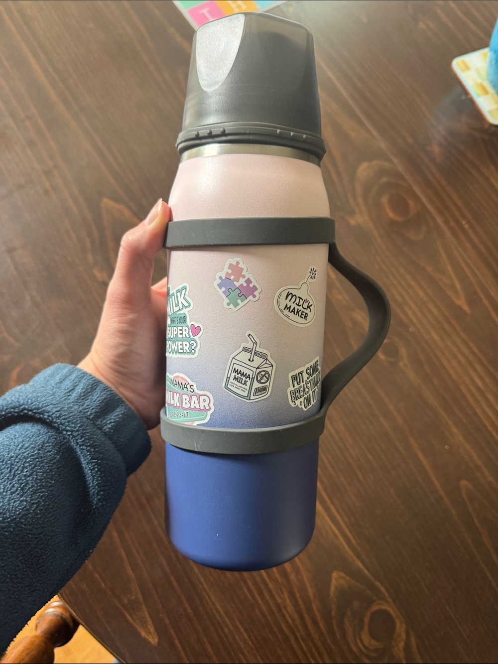 Insulated Bottle Sleeve with Handle — Pink and Blue